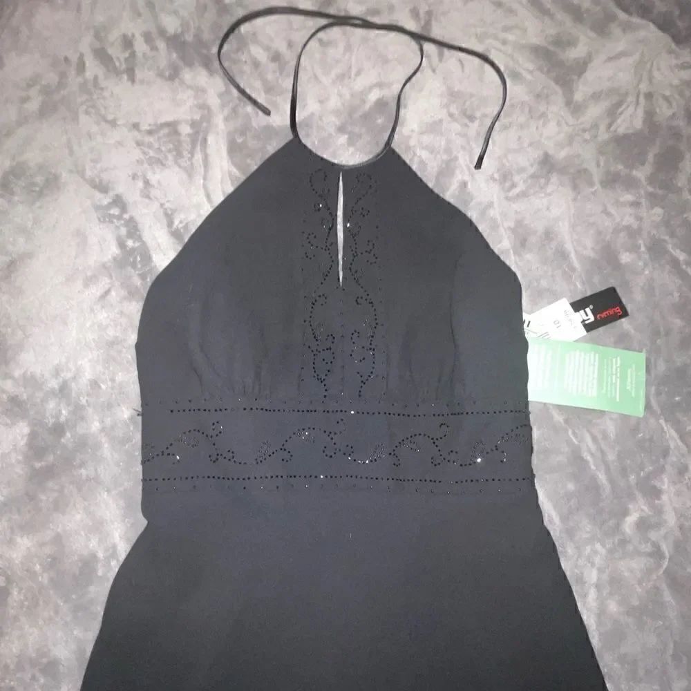 NWTs Beautiful Black Halter Style Beaded Cocktail Dress Size 10